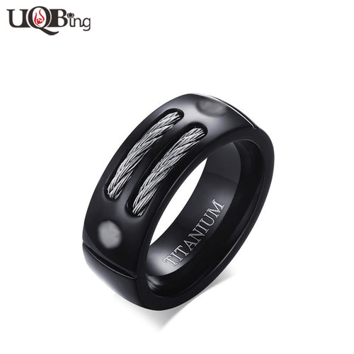 Luxury Vintage  Titanium Steel Black Wire Cable Ring - watchnjewelshisnhers