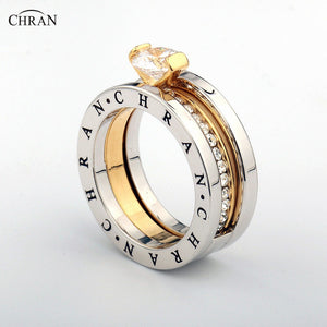 CHRAN  Austrian Crystal Gold Color Brand Jewelry Engagement Ring - watchnjewelshisnhers