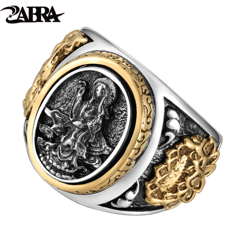 ZABRA Vintage Buddhism Goddess 925 Silver Dragon Male Biker Ring - watchnjewelshisnhers