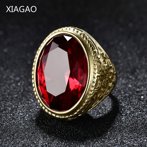 XIAGAO  Punk Red Ring Men's  Crystal stones - watchnjewelshisnhers